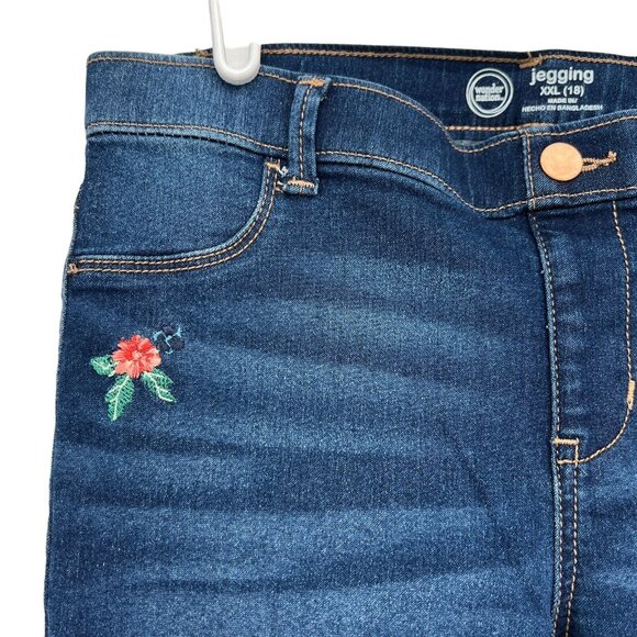 Wonder Nation Girl Blue Stretch Jeggings Size XXL Embroidered Floral Pull-on - Picture 5 of 9